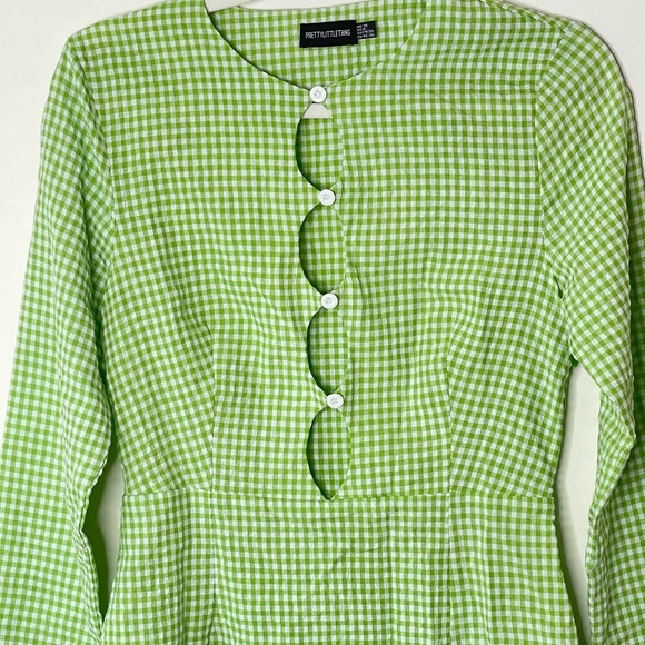 Women's Pretty Little Thing Gingham Y2k Dress Mini sz. 6 #KK - Picture 2 of 10